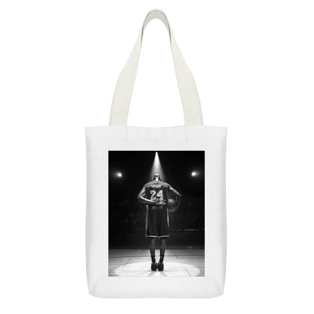 Kobe Bryant Legend Tribute Basketball Fan White Canvas Tote Shopping Bag With Interior Pocket