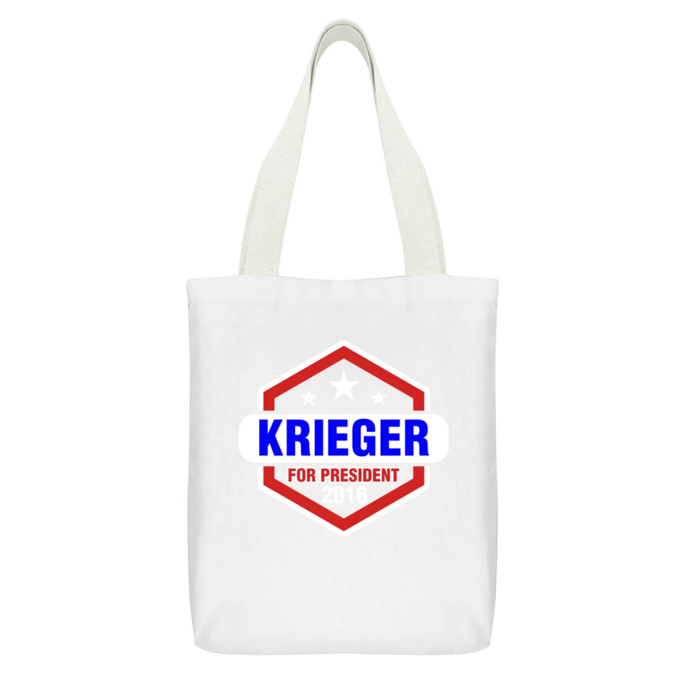 Krieger For President 2016 Archer TV Show White Canvas Tote Shopping Bag With Interior Pocket