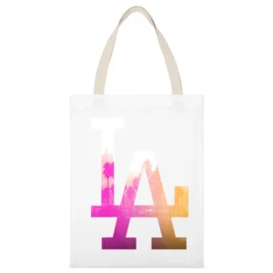 LA Los Angeles Palm Trees Fun Graphic Tee Shirt White Canvas Tote Shopping Bag