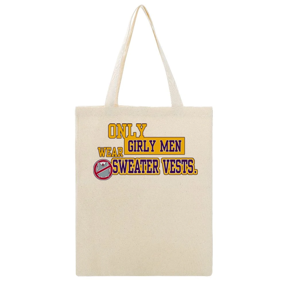 LSU Girly Men Wear Sweater Vests Football Beige Canvas Tote Shopping Bag