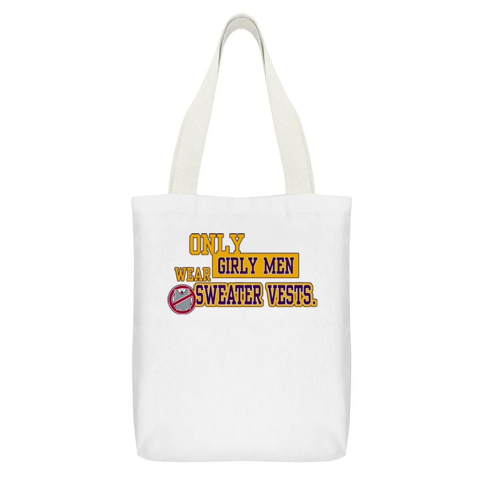 LSU Girly Men Wear Sweater Vests Football White Canvas Tote Shopping Bag With Interior Pocket