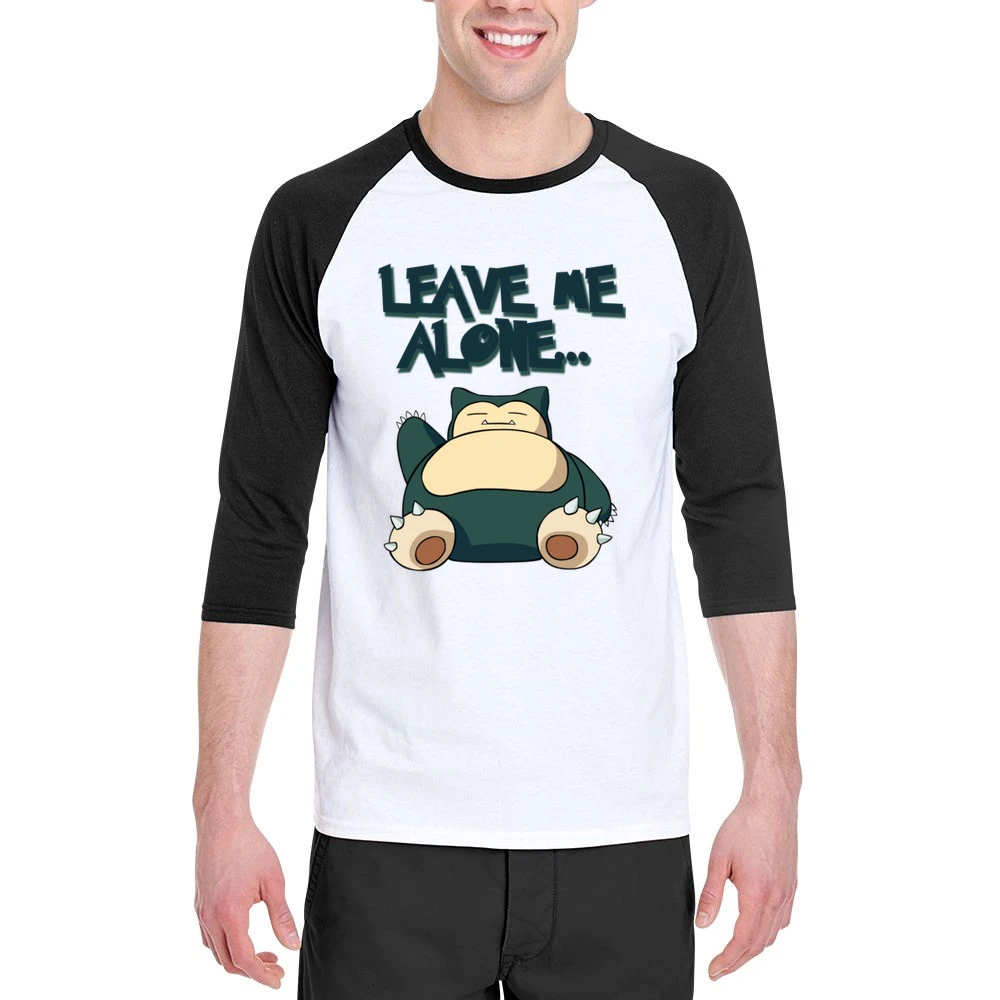 Leave Me Alone Funny Snorlax Sleeping Pokemon Graphic Anime Apparel T Men 3/4 Sleeve T-Shirt