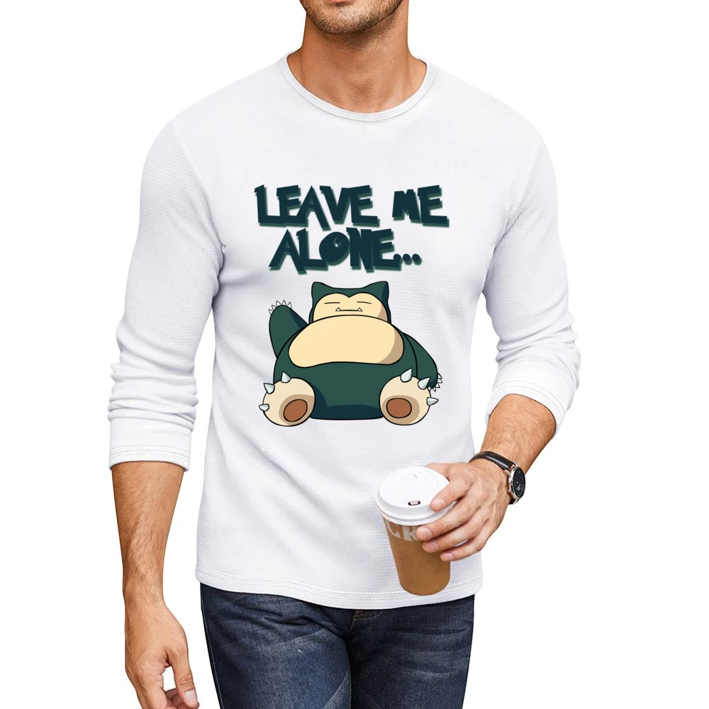 Leave Me Alone Funny Snorlax Sleeping Pokemon Graphic Anime Apparel T Men CrewNeck Long Sleeve T-Shirt