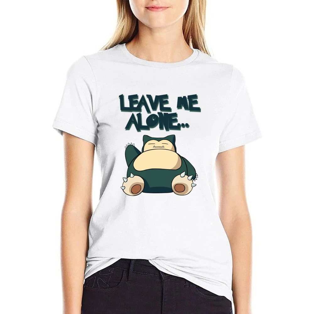 Leave Me Alone Funny Snorlax Sleeping Pokemon Graphic Anime Apparel T US Size Women Ladies T-shirt