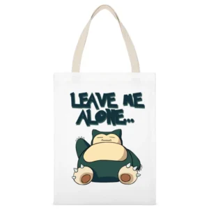 Leave Me Alone Funny Snorlax Sleeping Pokemon Graphic Anime Apparel T White Canvas Tote Shopping Bag