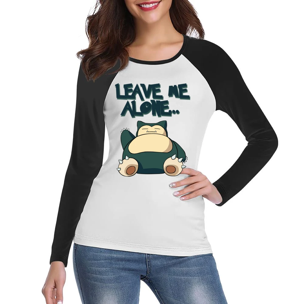 Leave Me Alone Funny Snorlax Sleeping Pokemon Graphic Anime Apparel T Women Ladies Long Sleeve T-Shirt