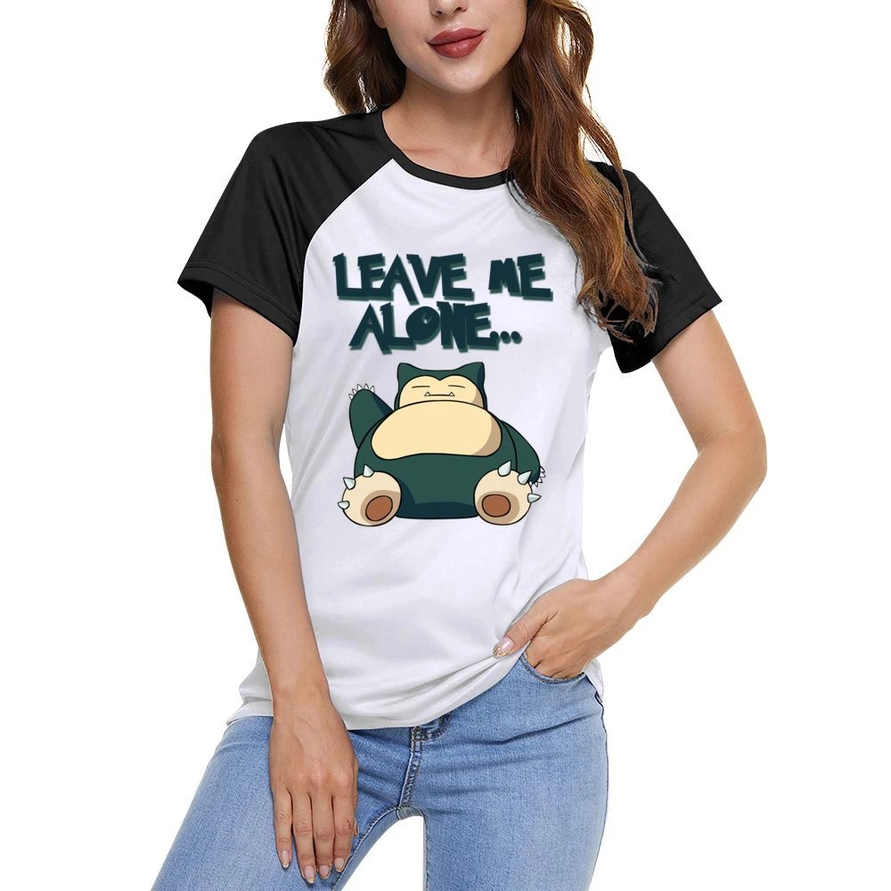 Leave Me Alone Funny Snorlax Sleeping Pokemon Graphic Anime Apparel T Women Ladies Short Sleeve T-Shirt