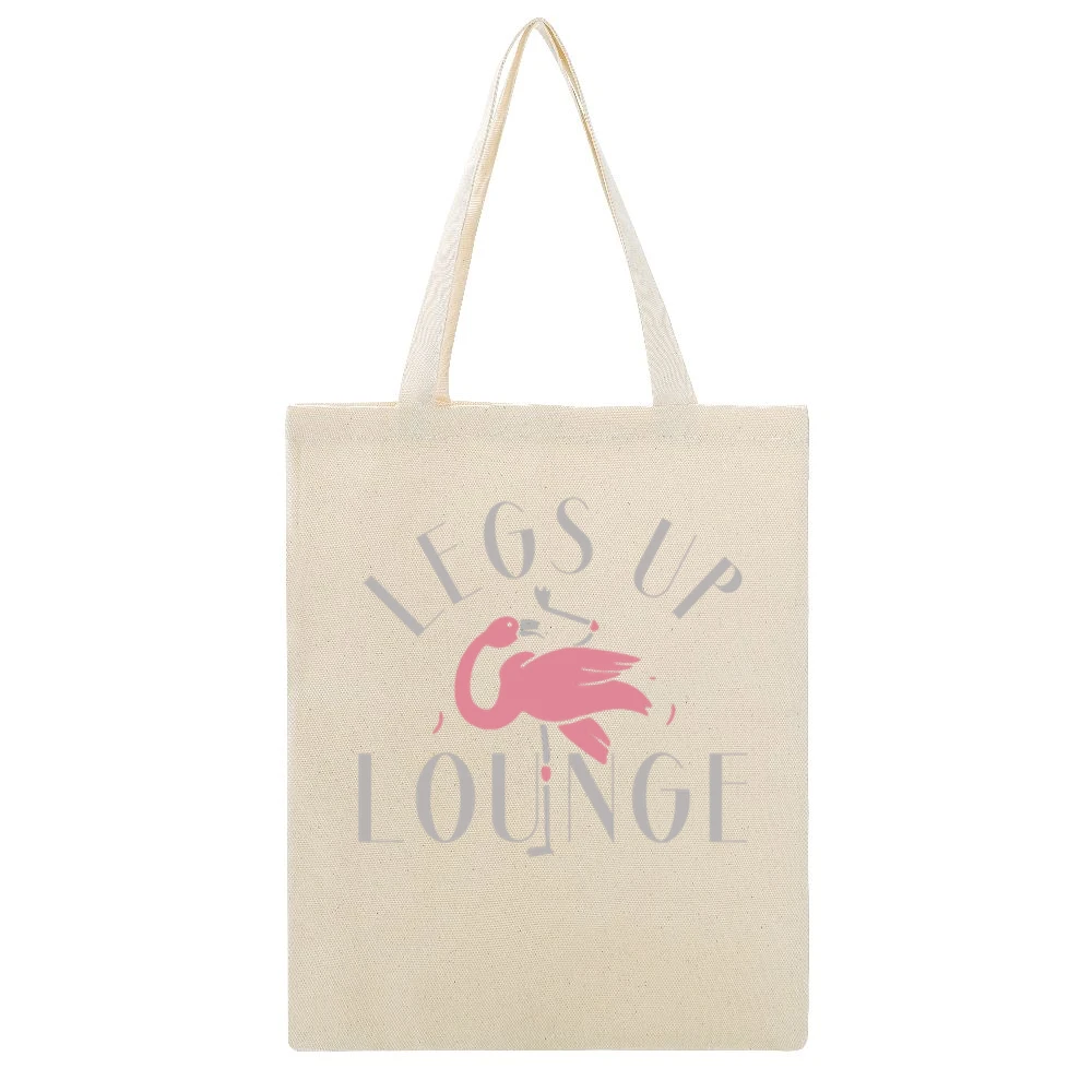 Legs Up Lounge Fun Custom Flamingo Bar Graphic Beige Canvas Tote Shopping Bag