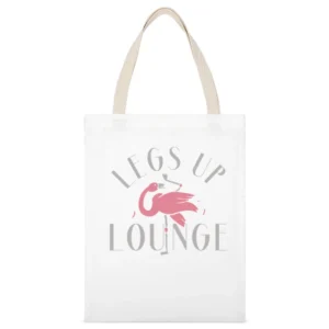 Legs Up Lounge Fun Custom Flamingo Bar Graphic White Canvas Tote Shopping Bag