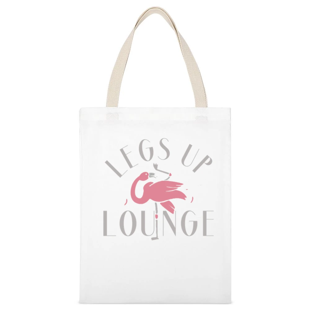 Legs Up Lounge Fun Custom Flamingo Bar Graphic White Canvas Tote Shopping Bag
