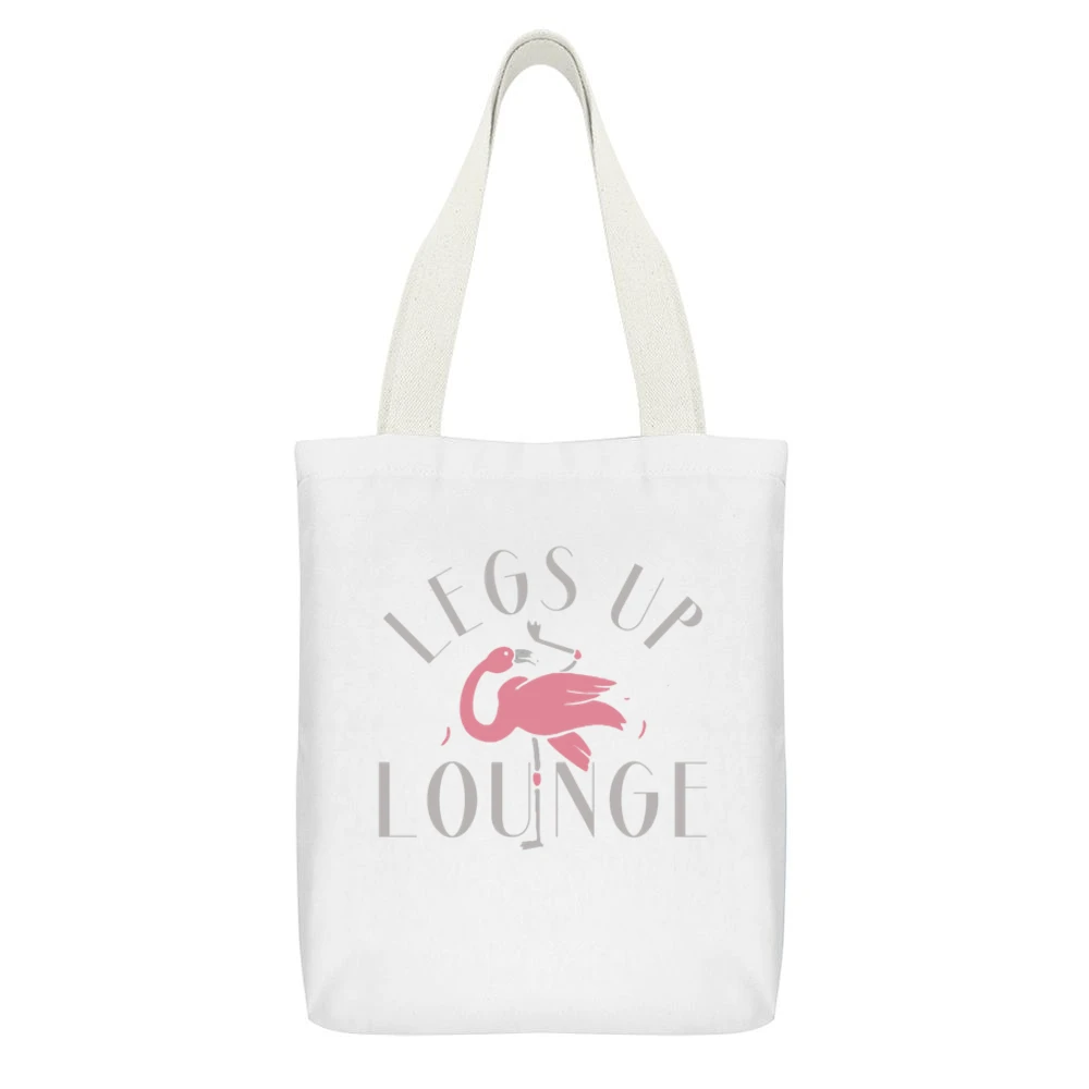 Legs Up Lounge Fun Custom Flamingo Bar Graphic White Canvas Tote Shopping Bag With Interior Pocket