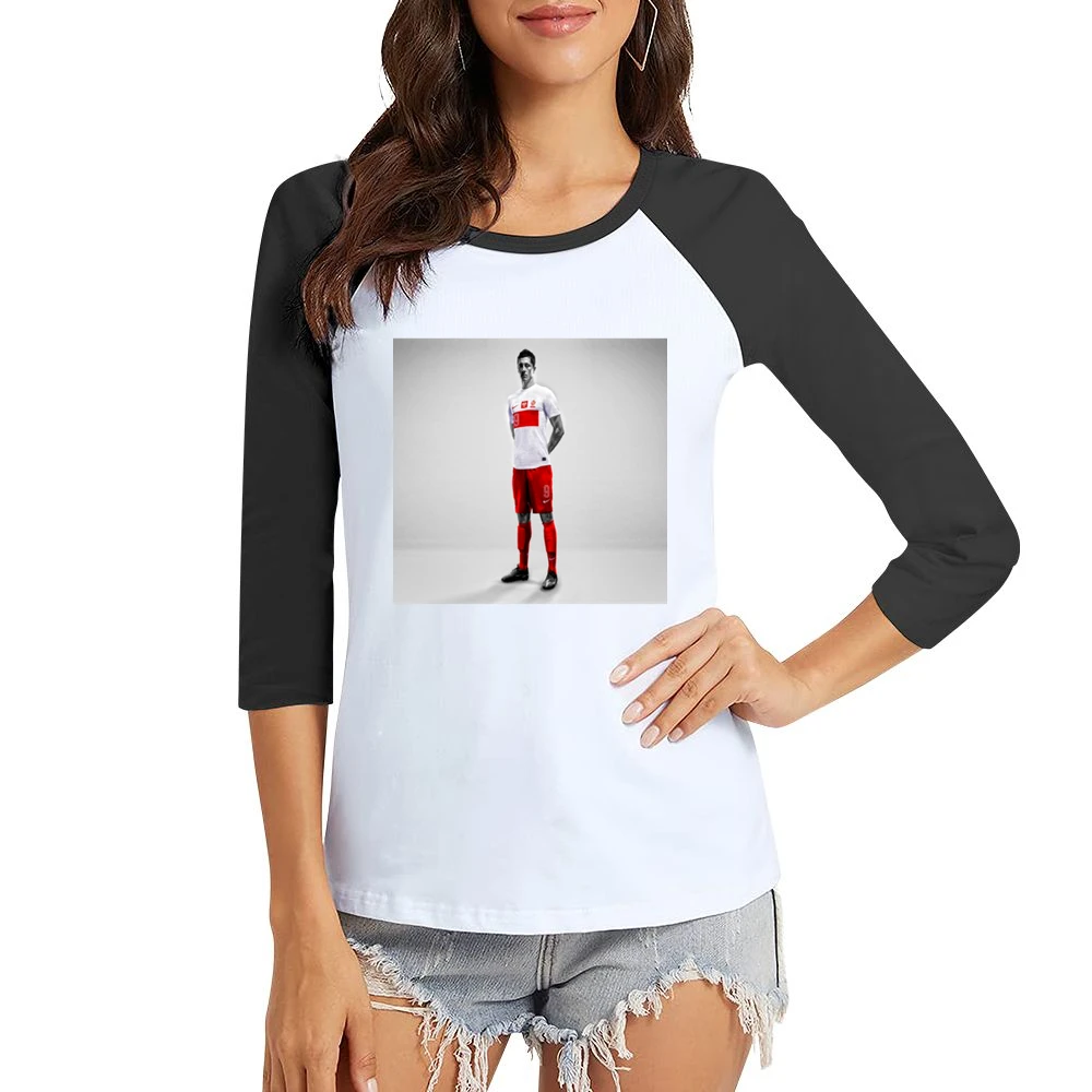 Lewandowski Poland Tshirt 4 (all styles and colors available) Women Ladies 3-4 Sleeve T-Shirt