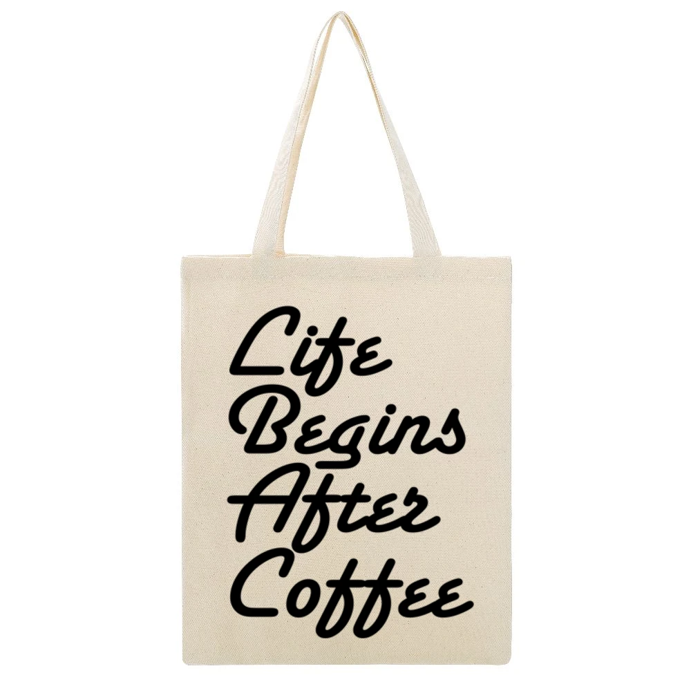 Life Begins After Coffee Funny Tee Shirt Beige Canvas Tote Shopping Bag