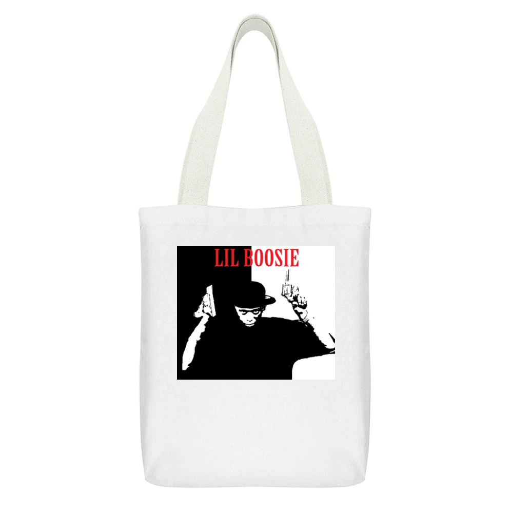 Lil Boosie Rapper Hip Hop White Canvas Tote Shopping Bag With Interior Pocket