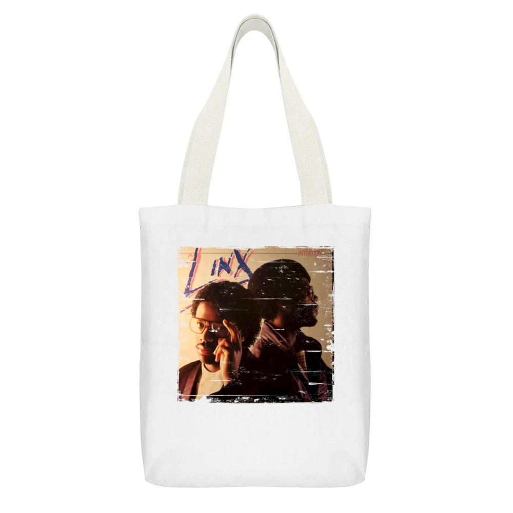 Linx Intuition Album Cover Distressed Image White Canvas Tote Shopping Bag With Interior Pocket