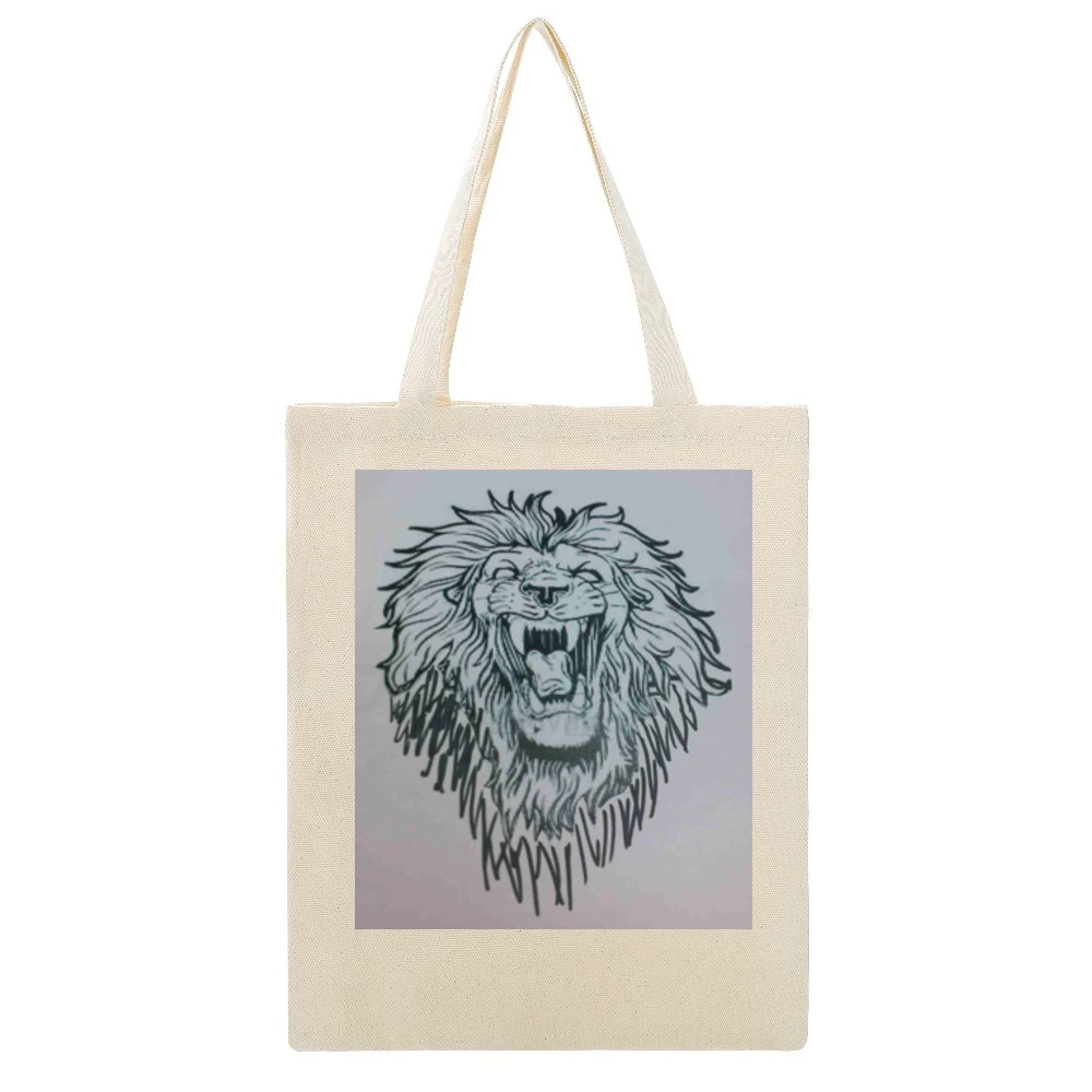 Lion Head Beige Canvas Tote Shopping Bag