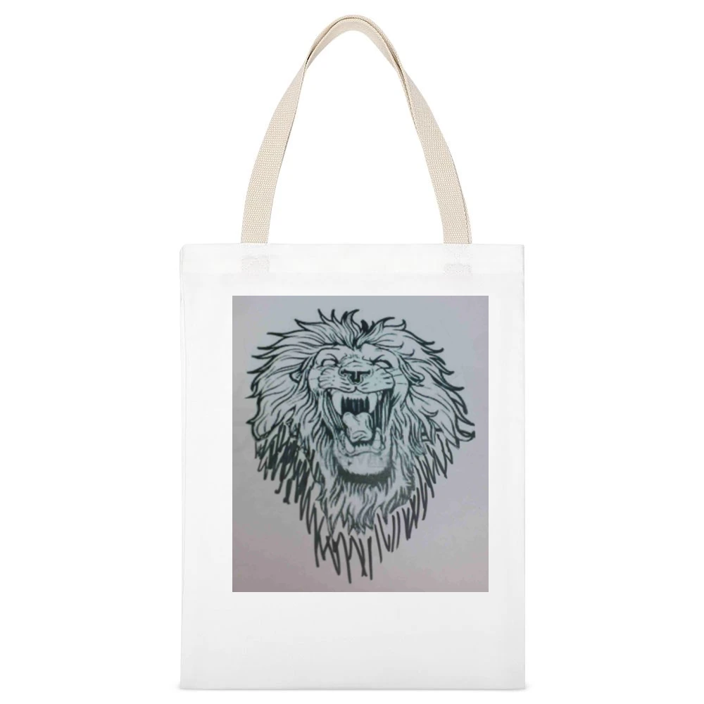 Lion Head White Canvas Tote Shopping Bag