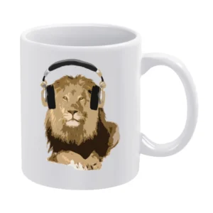 Lion King Wearing Headphones Music Lover Graphic White Mug