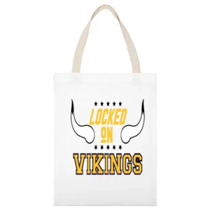 Locked On Vikings Football (all Styles And Colors Available) White Canvas Tote Shopping Bag
