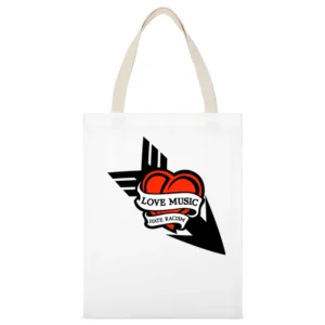 Love Music Hate Racism White Canvas Tote Shopping Bag