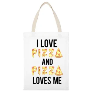 Love Pizza And Pizza Loves Me Funny Food Tee Shirt White Canvas Tote Shopping Bag
