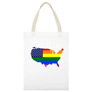 Love Wins Gay Marriage US American Rainbow Legalized Graphic White Canvas Tote Shopping Bag