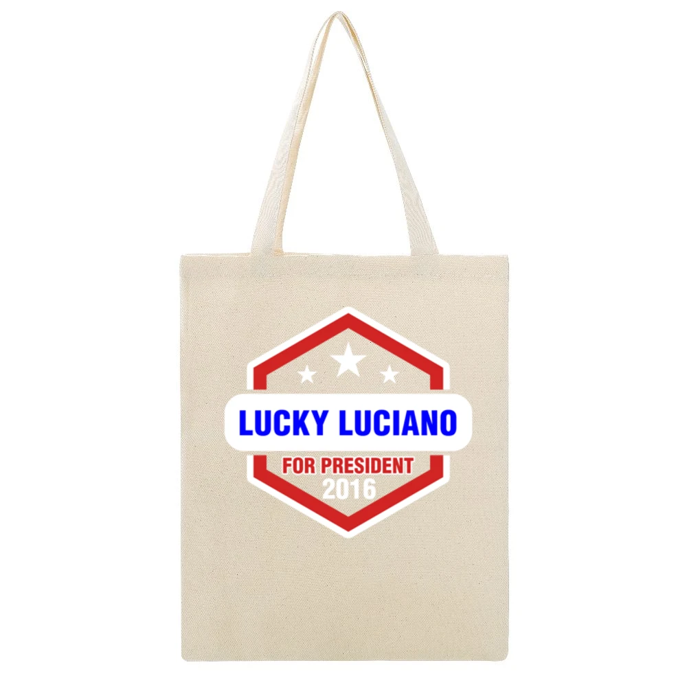 Lucky Luciano For President 2016 Boardwalk Empire TV Show Beige Canvas Tote Shopping Bag