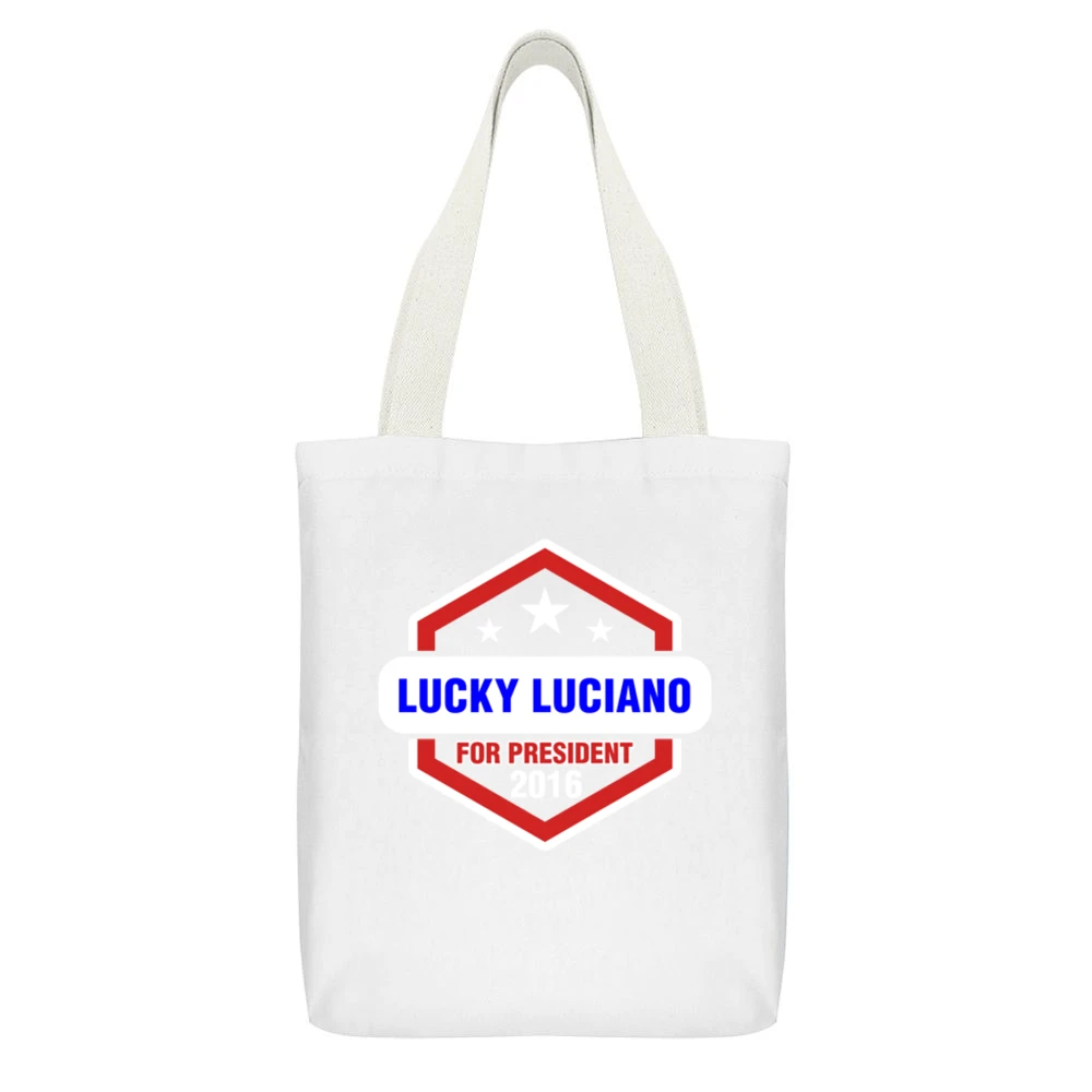 Lucky Luciano For President 2016 Boardwalk Empire TV Show White Canvas Tote Shopping Bag With Interior Pocket