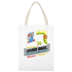 Mario Bros Original Nes Nintendo Old School Retro Video Game Fan Distr White Canvas Tote Shopping Bag