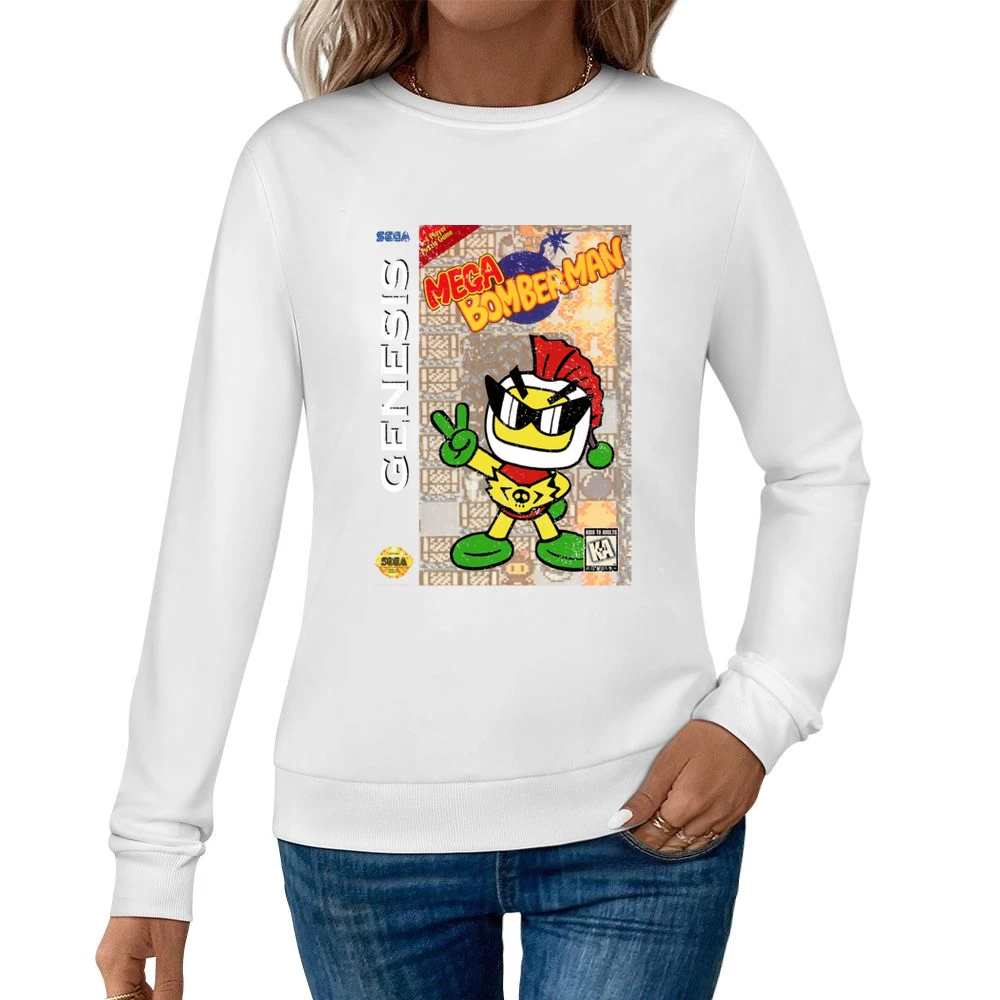 Mega Bomberman Sega Genesis Old School Retro Video Game Fan Distressed Women Pullover Sweatshirt