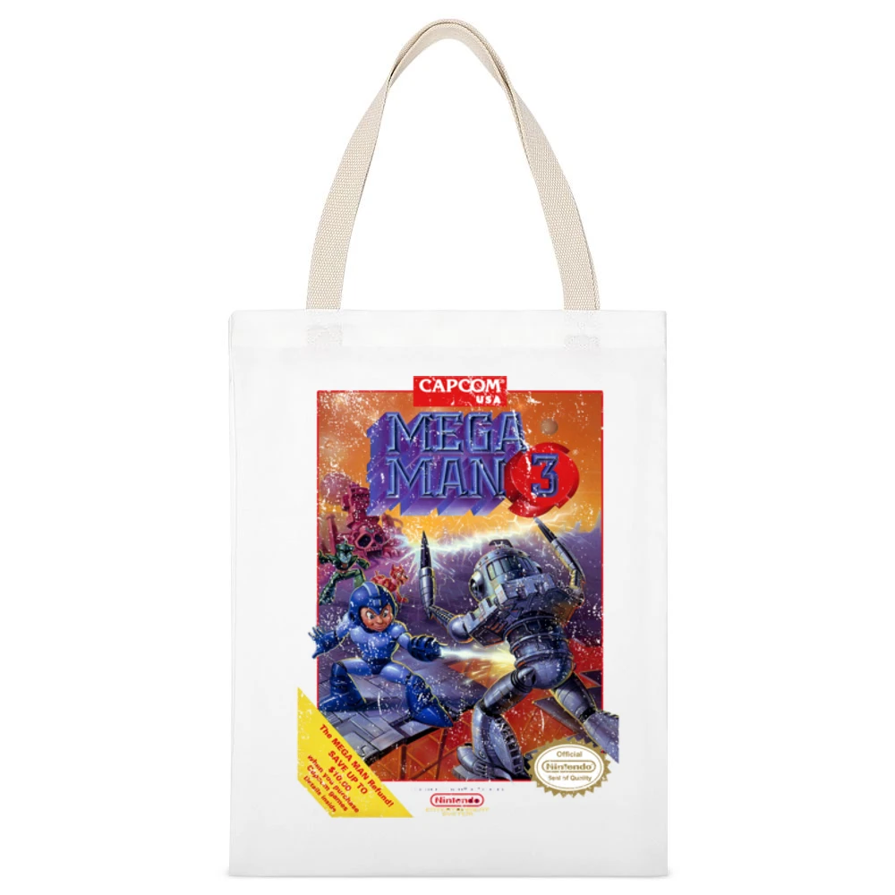 Mega Man 3 Nes Nintendo Old School Retro Video Game Fan Distressed T S White Canvas Tote Shopping Bag