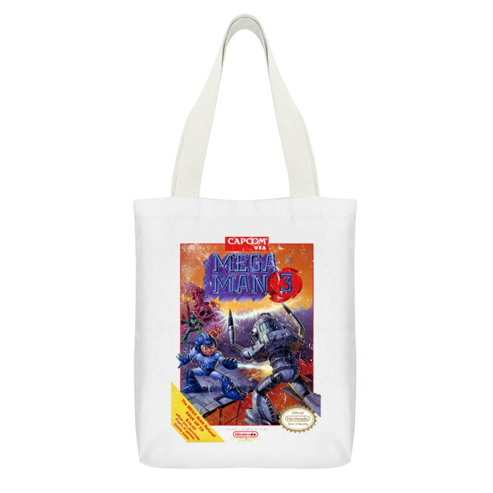 Mega Man 3 Nes Nintendo Old School Retro Video Game Fan Distressed T S White Canvas Tote Shopping Bag With Interior Pocket