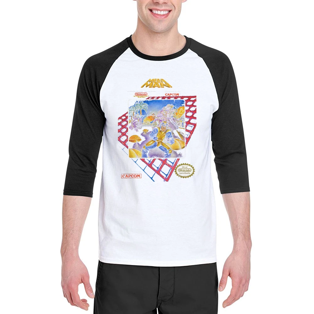 Mega Man Nes Nintendo Old School Retro Video Game Fan Distressed T Shi Men 3/4 Sleeve T-Shirt