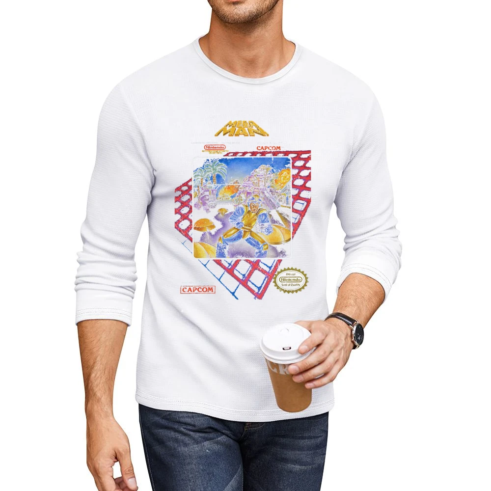 Mega Man Nes Nintendo Old School Retro Video Game Fan Distressed T Shi Men CrewNeck Long Sleeve T-Shirt