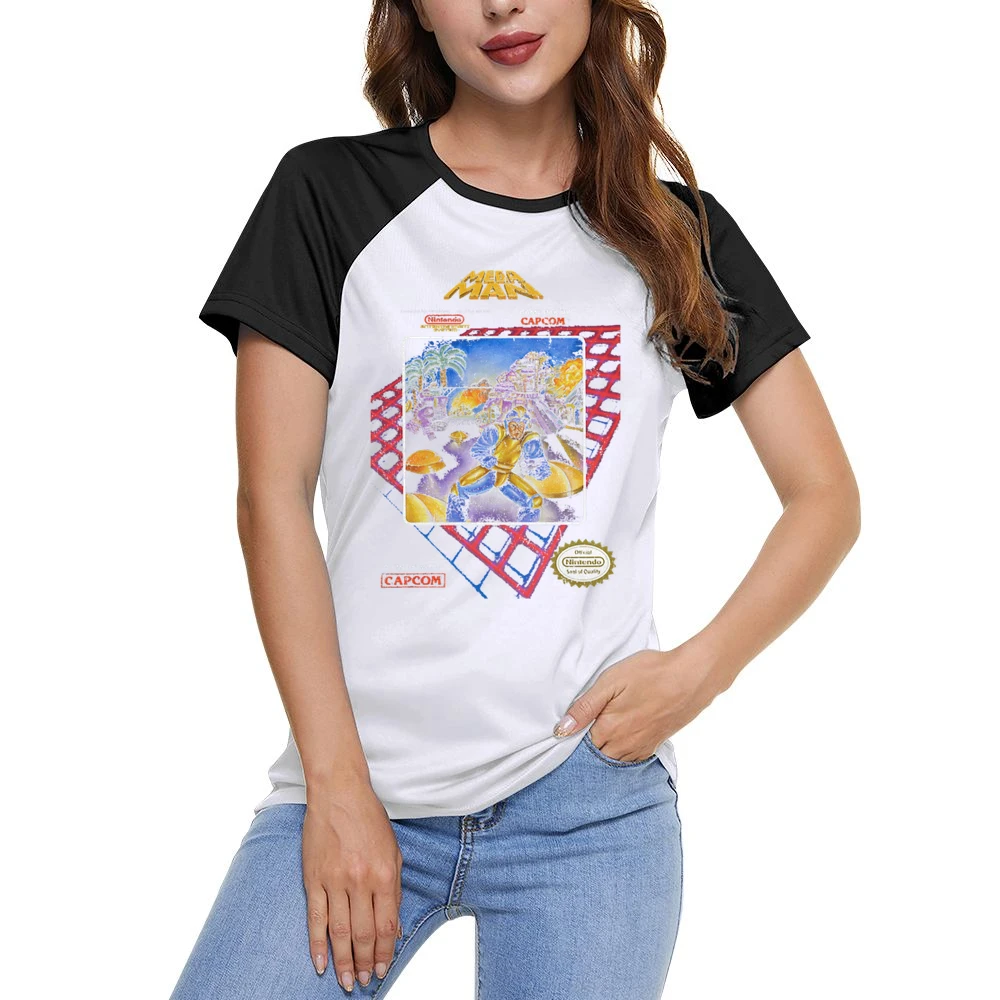 Mega Man Nes Nintendo Old School Retro Video Game Fan Distressed T Shi Women Ladies Short Sleeve T-Shirt