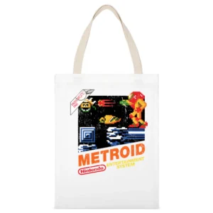 Metroid Nes Nintendo Old School Retro Video Game Fan Distressed T Shir White Canvas Tote Shopping Bag