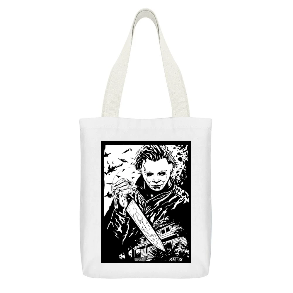 Michael Myers Tee White Canvas Tote Shopping Bag With Interior Pocket