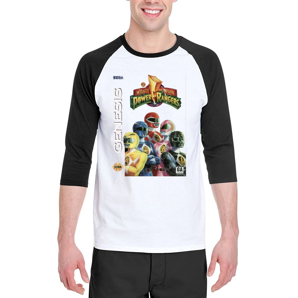 Mighty Morphin Power Rangers Sega Genesis Old School Retro Video Game Men 3/4 Sleeve T-Shirt