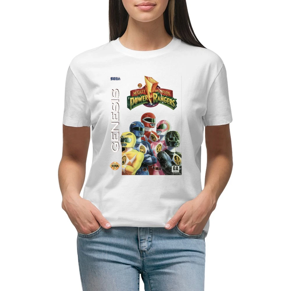 Mighty Morphin Power Rangers Sega Genesis Old School Retro Video Game Premium Women Ladies T-shirt