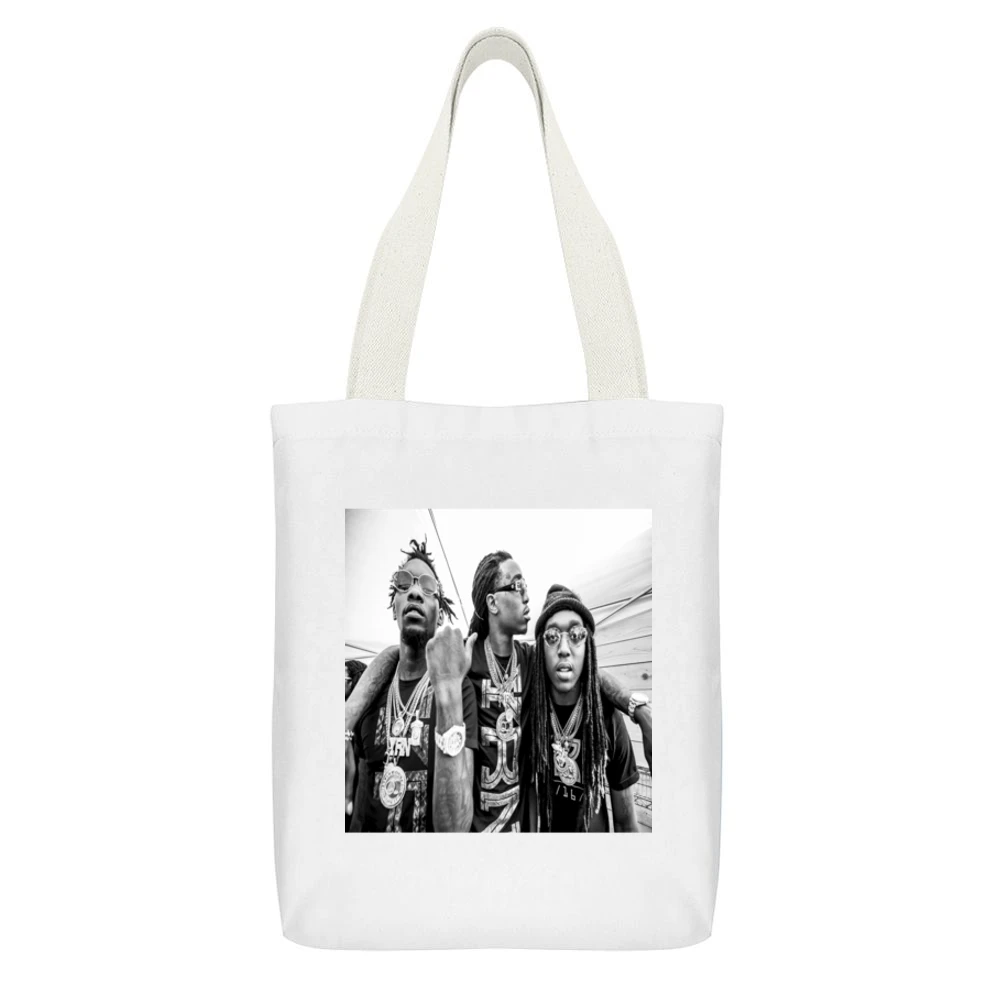 Migos Tshirt (all styles and Colors available) White Canvas Tote Shopping Bag With Interior Pocket