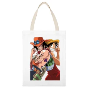 Monkey D Luffy and portgas D Ace one pice anime manga White Canvas Tote Shopping Bag