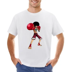 Monkey D Luffy wear Afro hair and Boxing Glove fight foxy pirates T Sh Asian Size Men T-Shirt