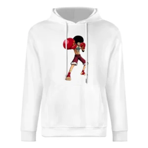 Monkey D Luffy wear Afro hair and Boxing Glove fight foxy pirates T Sh European Size Men Hoodie