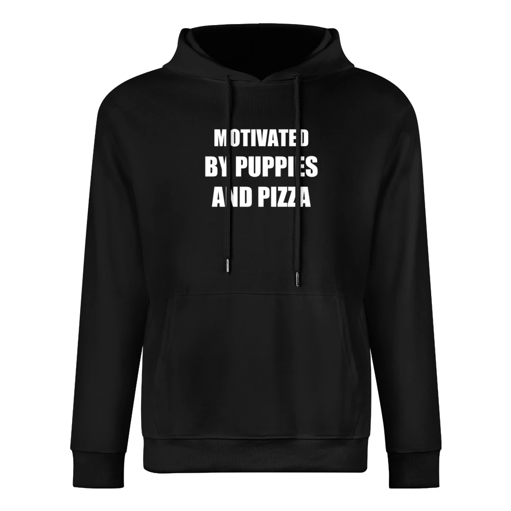 Motivated By Puppies And Pizza Funny Graphic Popular European Size Men Hoodie