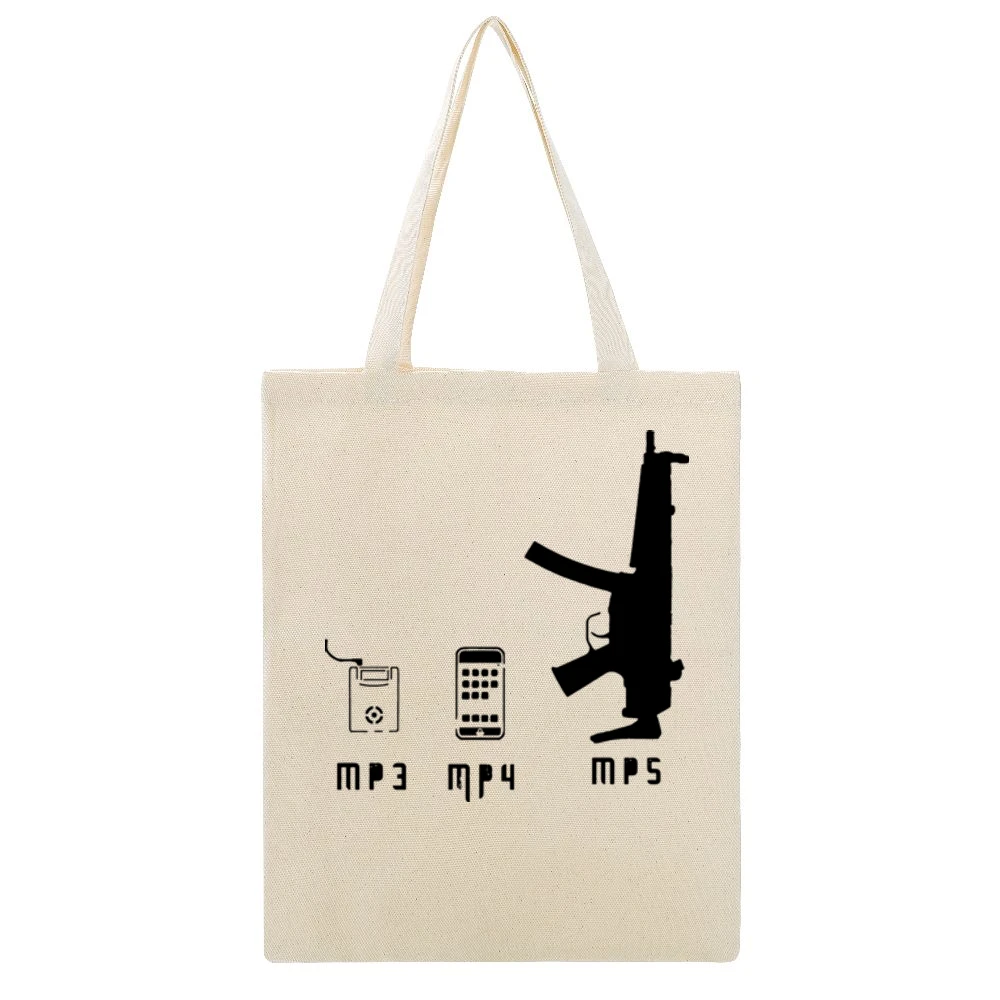 Mp3 Mp4 Mp5 Types Funny Beige Canvas Tote Shopping Bag