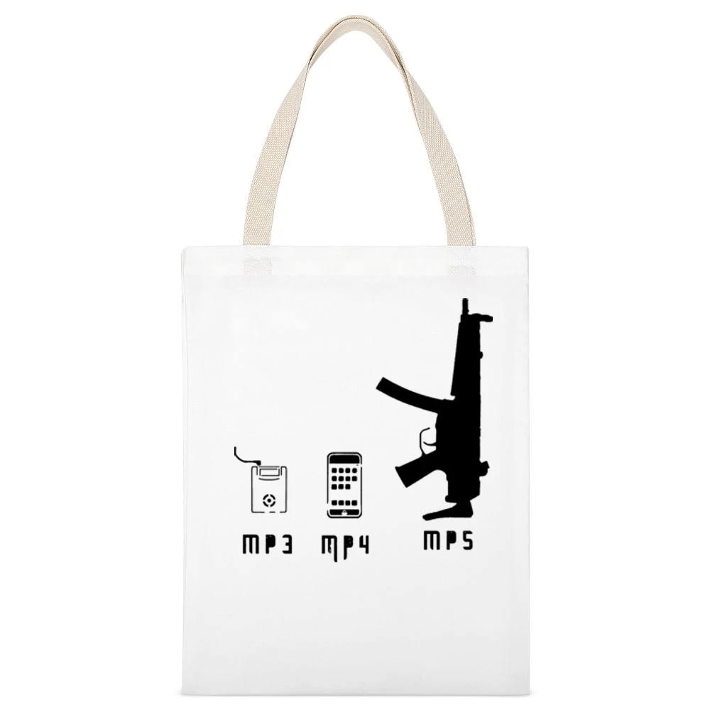 Mp3 Mp4 Mp5 Types Funny White Canvas Tote Shopping Bag