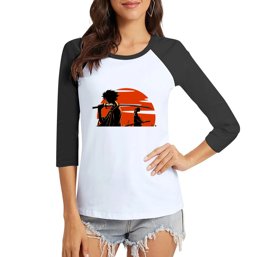 Mugen And Jin over the sun Samurai champloo anime manga Women Ladies 3-4 Sleeve T-Shirt