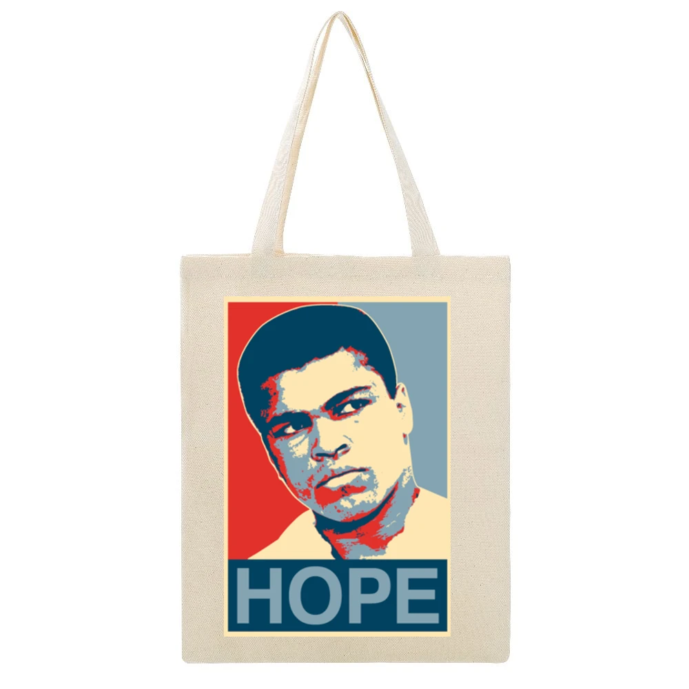 Muhammed Ali Boxing Beige Canvas Tote Shopping Bag