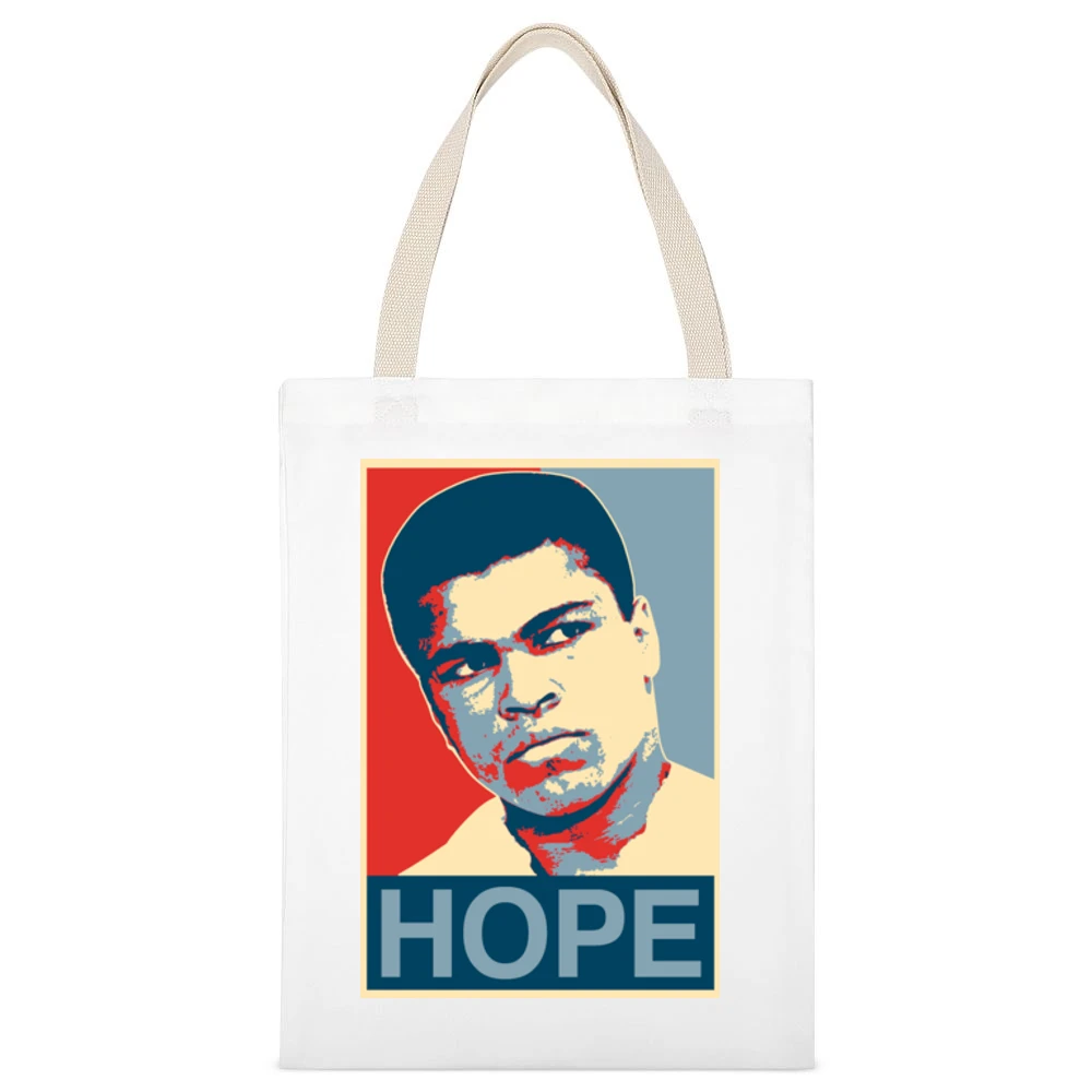 Muhammed Ali Boxing White Canvas Tote Shopping Bag