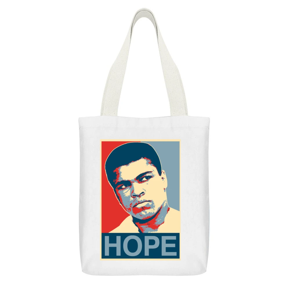 Muhammed Ali Boxing White Canvas Tote Shopping Bag With Interior Pocket